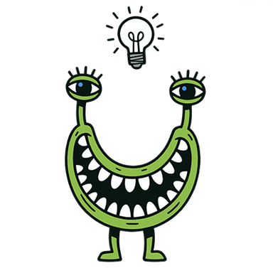 Gleey character with lightbulb idea